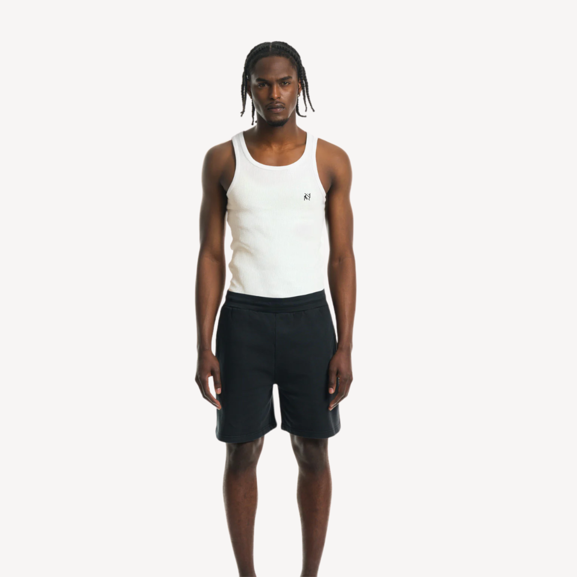 rib slim fit vest in white.
