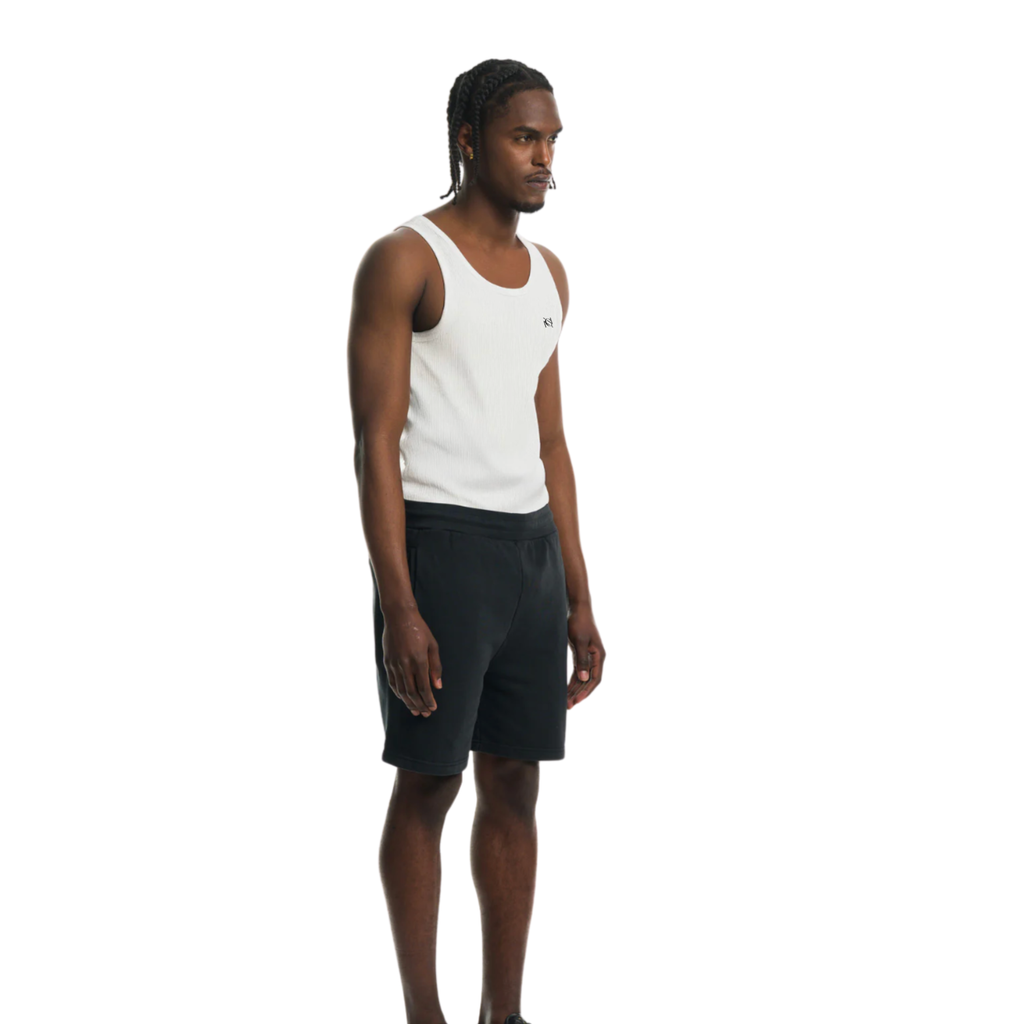 rib slim fit vest in white.