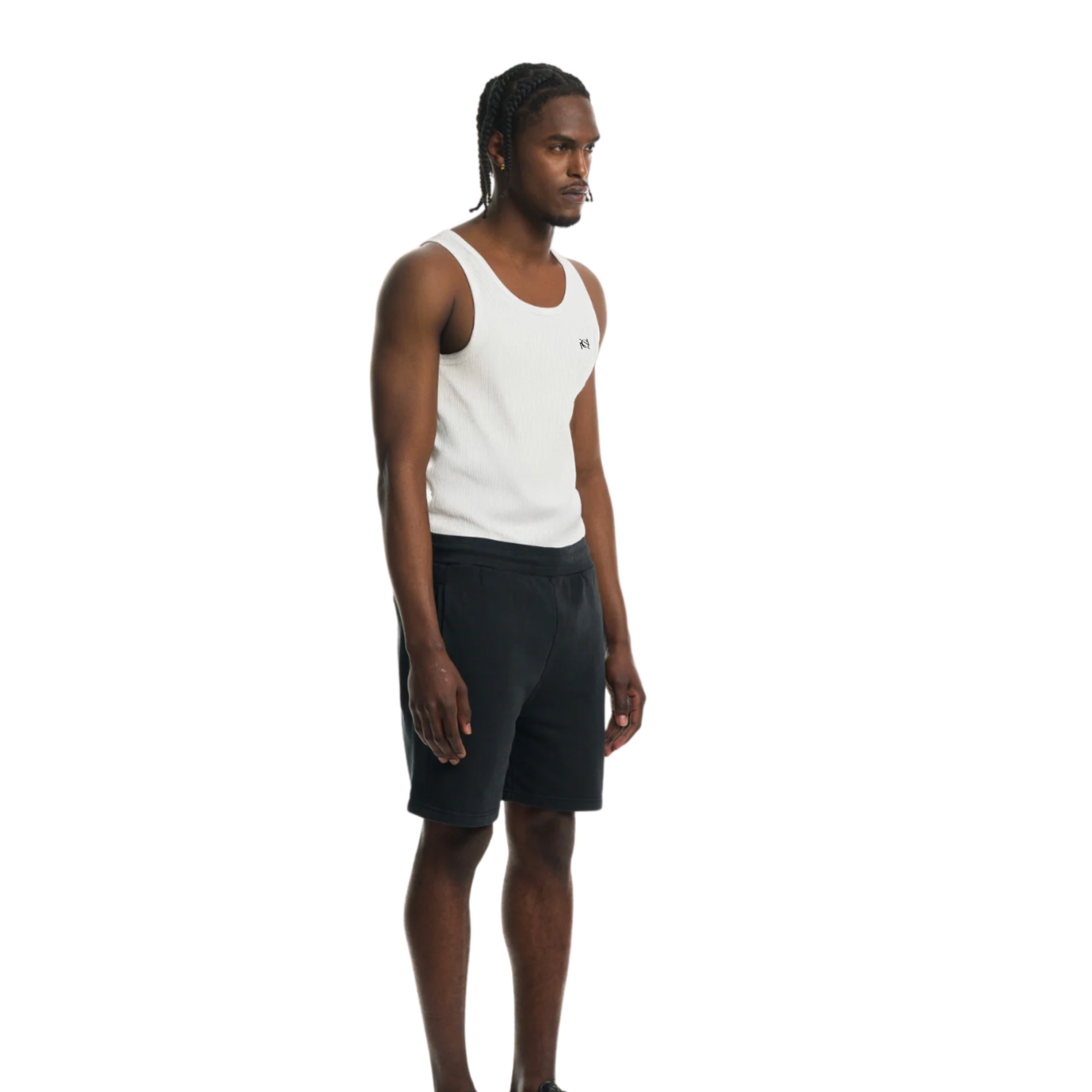 rib slim fit vest in white.