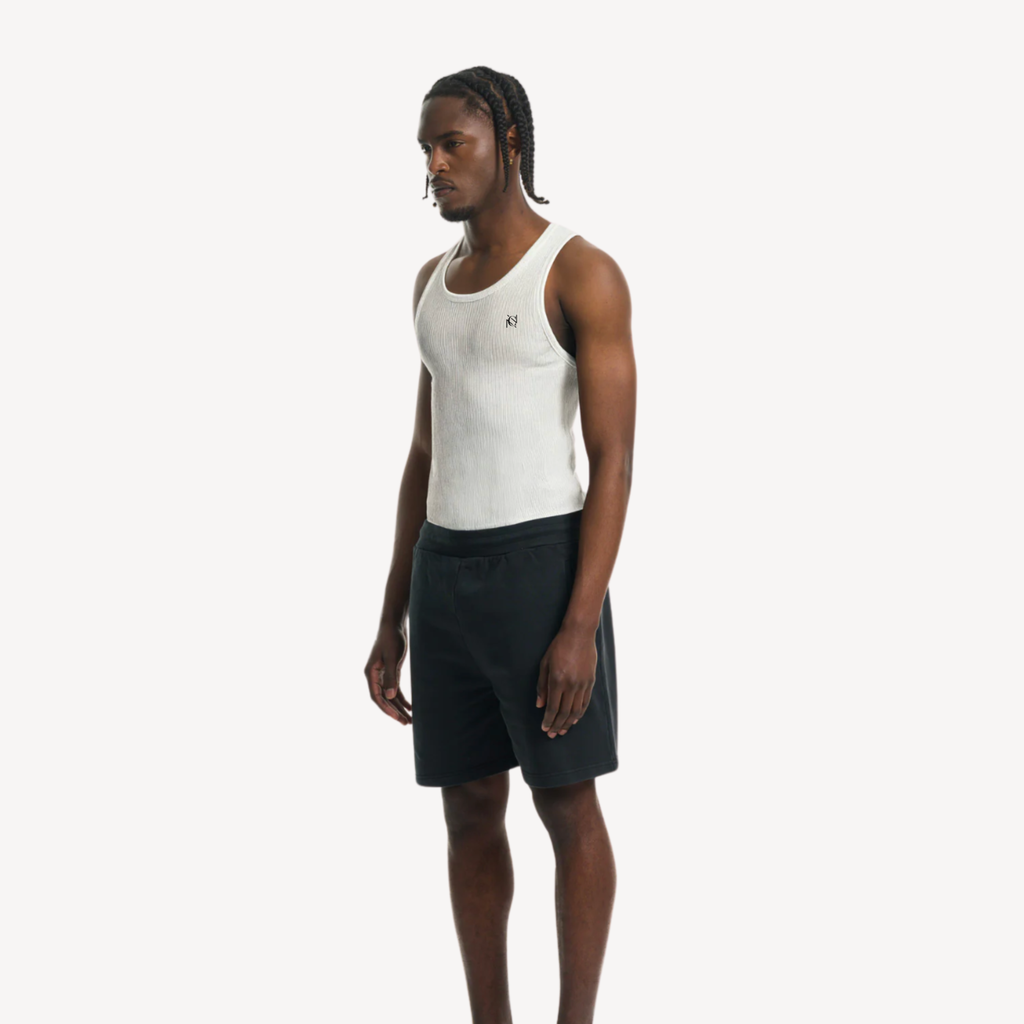 rib slim fit vest in white.