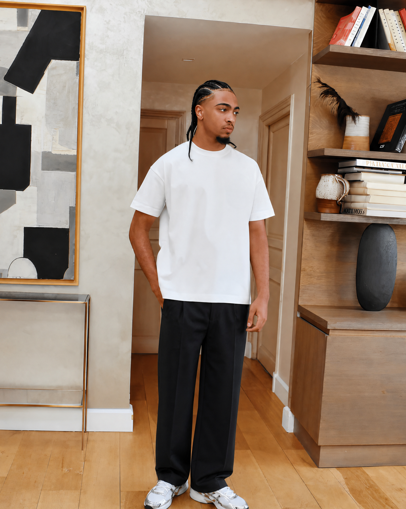 smart pleated loose leg trousers in navy
