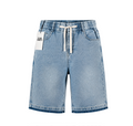 loose denim jorts in light wash blue with tint