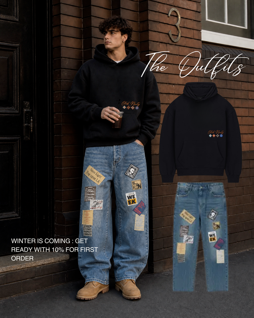 baggy jeans in mid wash blue