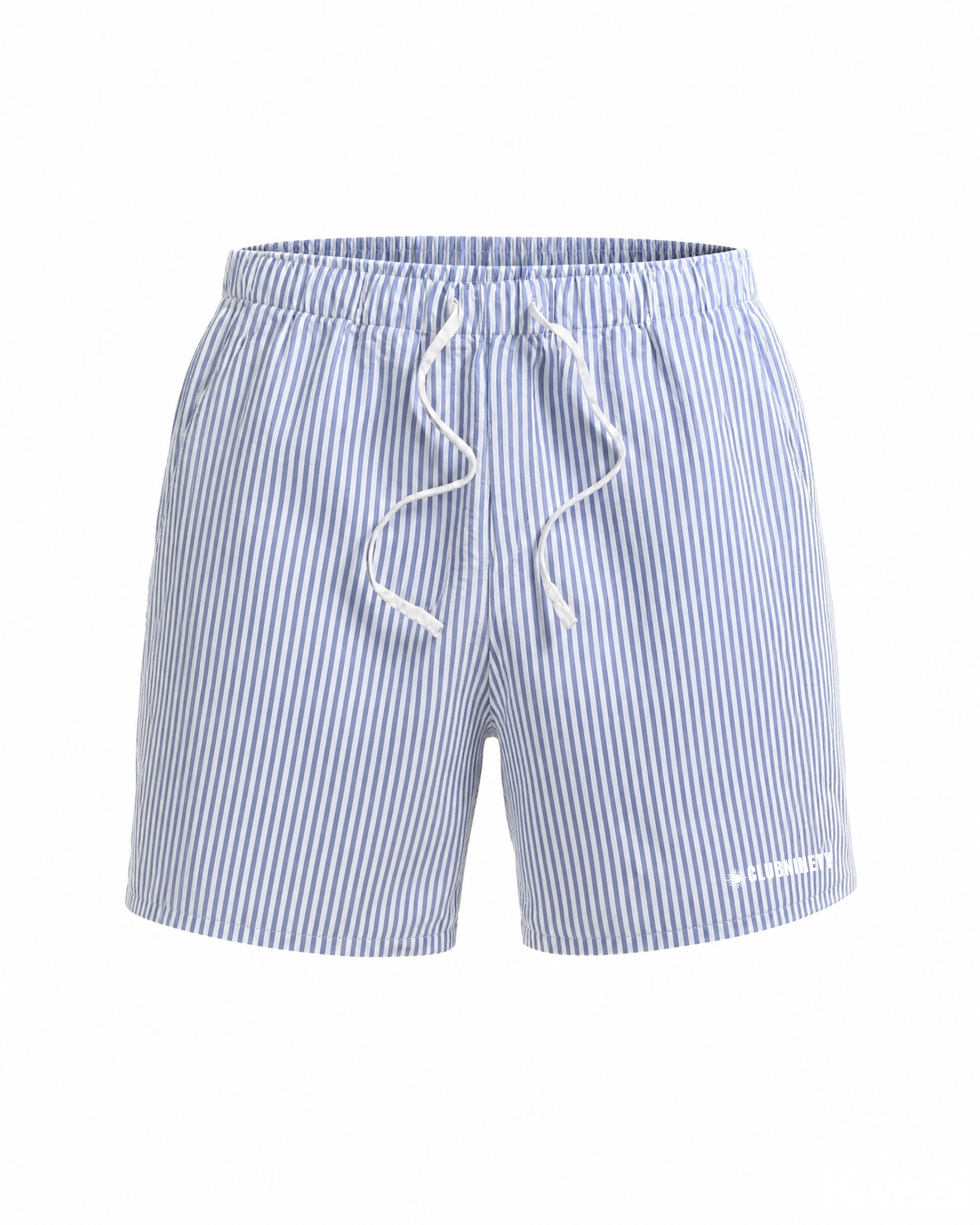 shorts in mid length with placement print in red stripe