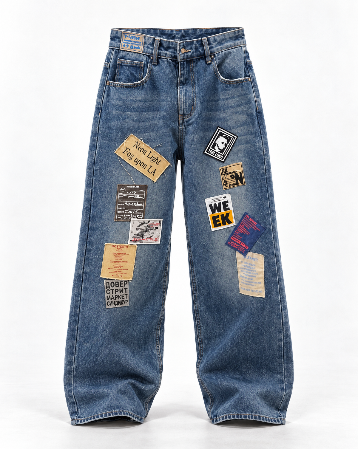 baggy jeans in mid wash blue